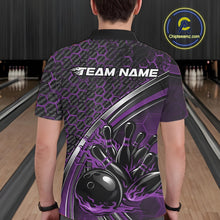 Load image into Gallery viewer, Custom Purple Flame Bowling Men Polo Team Shirt, Hexagon Pattern Bowling Jerseys IPHW11311