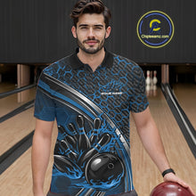 Load image into Gallery viewer, Custom Blue Flame Bowling Men Polo Team Shirt, Hexagon Pattern Bowling Jerseys IPHW11313