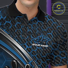 Load image into Gallery viewer, Custom Blue Flame Bowling Men Polo Team Shirt, Hexagon Pattern Bowling Jerseys IPHW11313
