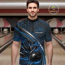 Load image into Gallery viewer, Custom Blue Flame Bowling Men Quarter-Zip Team Shirt, Hexagon Pattern Bowling Jerseys IPHW11313