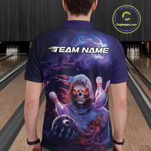 Load image into Gallery viewer, Custom Red And Purple Smoke Flame Grim Reaper Bowling Men Polo Shirt, Halloween Outfit IPHW9895