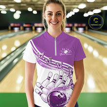 Load image into Gallery viewer, Custom Purple Butterfly Bowling Jerseys For Women, Ladies Bowling Quarter-Zip Shirt IPHW11340