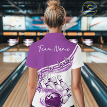 Load image into Gallery viewer, Custom Purple Butterfly Bowling Jerseys For Women, Ladies Bowling Quarter-Zip Shirt IPHW11340