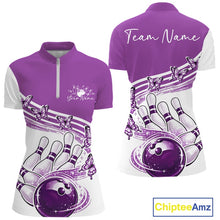 Load image into Gallery viewer, Custom Purple Butterfly Bowling Jerseys For Women, Ladies Bowling Quarter-Zip Shirt IPHW11340