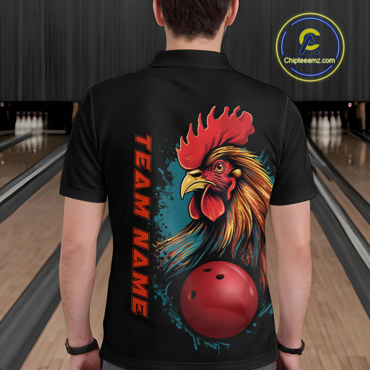 Custom Chicken Bowling Shirts For Men Bowling Polo Shirts Team Bowling League Jersey IPHW5290