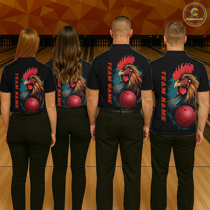 Custom Chicken Bowling Shirts For Men Bowling Polo Shirts Team Bowling League Jersey IPHW5290