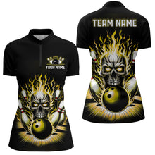 Load image into Gallery viewer, Personalized Ladies Skull Bowling Shirt Custom Team'S Name Flame Bowler Jerseys | Yellow IPHW6513