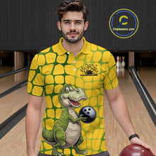 Load image into Gallery viewer, Custom Funny Yellow Dinosaur Bowling Team Men Polo Shirt, Bowling Tournament Team Shirt IPHW9929