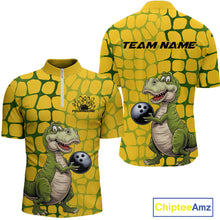 Load image into Gallery viewer, Custom Funny Yellow Dinosaur Bowling Team Men Quarter-Zip Shirt, Bowling Tournament Team Shirt IPHW9929