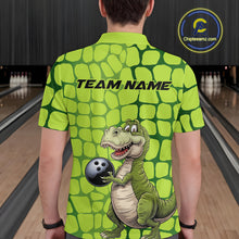 Load image into Gallery viewer, Custom Funny Green Dinosaur Bowling Team Men Polo Shirt, Bowling Tournament Team Shirt IPHW9930