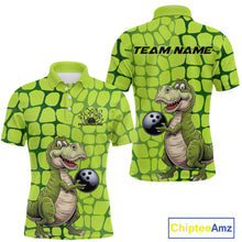 Load image into Gallery viewer, Custom Funny Green Dinosaur Bowling Team Men Polo Shirt, Bowling Tournament Team Shirt IPHW9930
