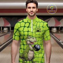 Load image into Gallery viewer, Custom Funny Green Dinosaur Bowling Team Men Quarter-Zip Shirt, Bowling Tournament Team Shirt IPHW9930
