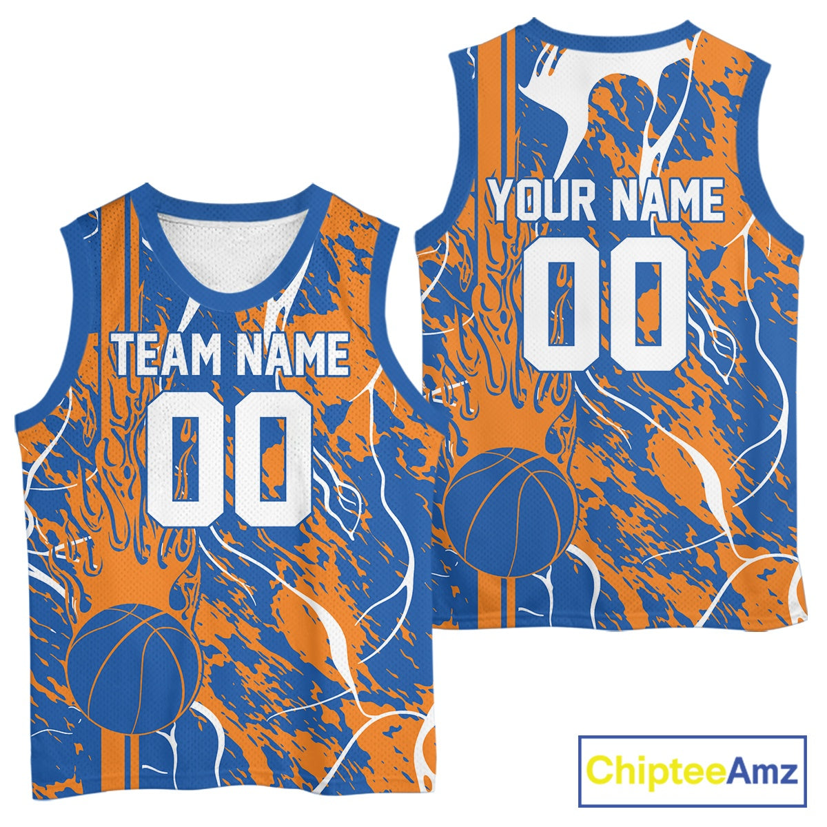 Custom Blue And Orange Flame Basketball Jerseys With Name And Number, Basketball Team Uniform IPHW10527