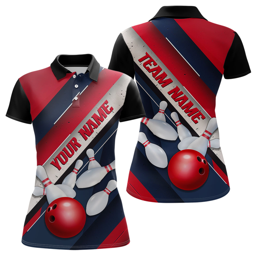 Red, White And Blue Striped Lines Custom Unisex Bowling Team Shirts, Patriotic Bowling Jerseys IPHW6672