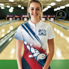 Load image into Gallery viewer, Custom Red, White And Blue Patriotic US Flag Bowling Women Quarter-Zip Team Shirt Uniform IPHW9542