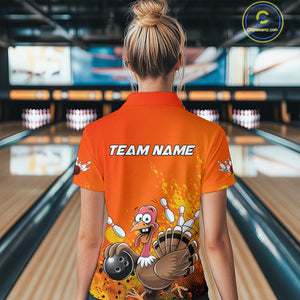 Custom Funny Turkey Bowling Thanksgiving Bowing Outfit Team Quarter-Zip Shirts For Women IPHW9786