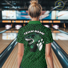 Load image into Gallery viewer, Custom Green Tribal Shark Bowling Team Women Polo Shirt, Shark Bowling Tournament Shirt IPHW10176