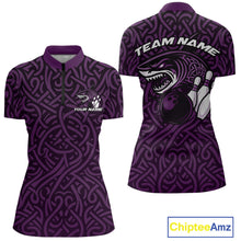 Load image into Gallery viewer, Custom Purple Tribal Shark Women Bowling Team Shirts, Shark Bowling Tournament Shirt IPHW10178