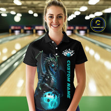 Load image into Gallery viewer, Custom Women Bowling Polo Shirts Blue Dragon Bowling Team Jerseys Bowling League Shirts IPHW5351