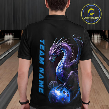 Personalized Blue Dragon Bowling Team Jerseys Men Polo Shirts Bowling League Shirts IPHW5353