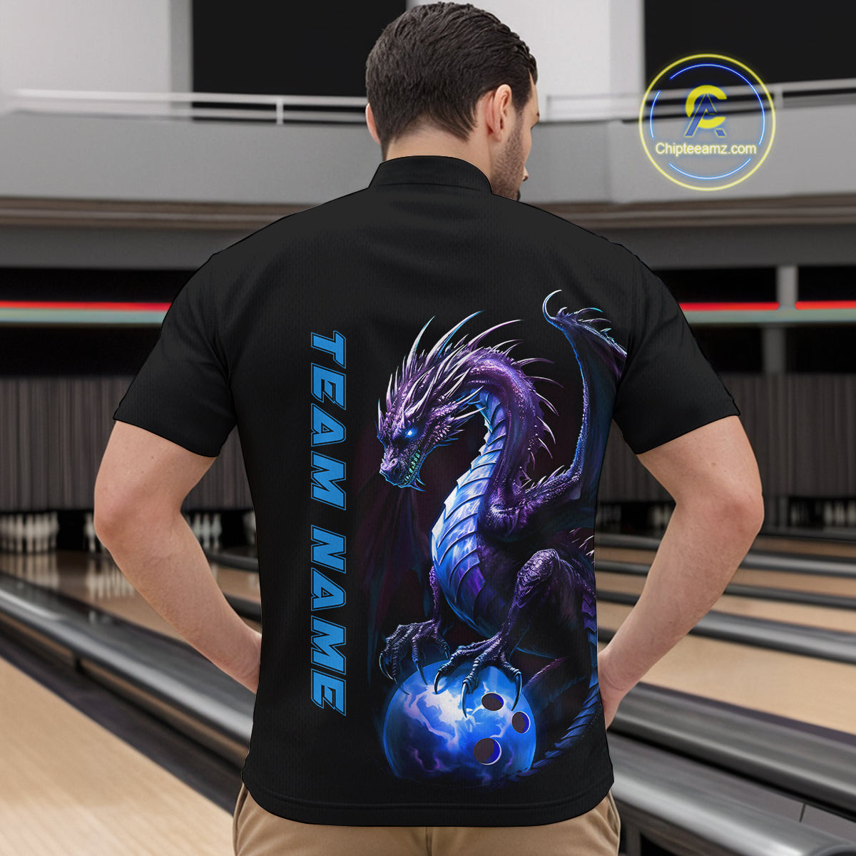 Personalized Blue Dragon Bowling Team Jerseys Men Quarter Zip Shirts Bowling League Shirts IPHW5353