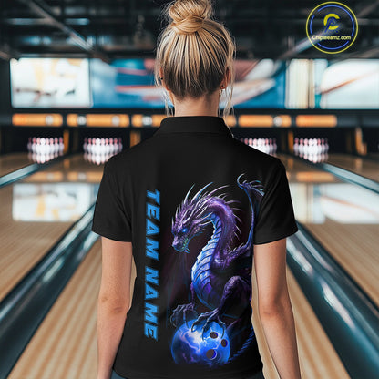Personalized Blue Dragon Bowling Team Jerseys Women Quarter Zip Shirts Bowling League IPHW5353
