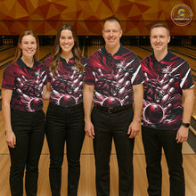 Load image into Gallery viewer, Custom Red Flame Bowling Ball Lion Bowling Jerseys, Lion Men Polo Bowling Shirt IPHW10351