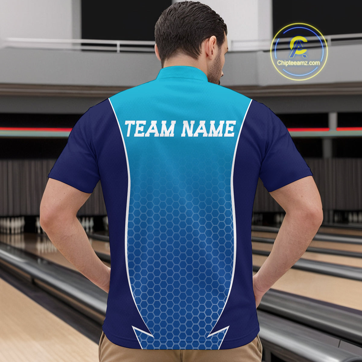 Custom Blue Bowling Team Quarter-Zip Shirts For Men, Blue Bowling Jerseys Team Uniform IPHW9429