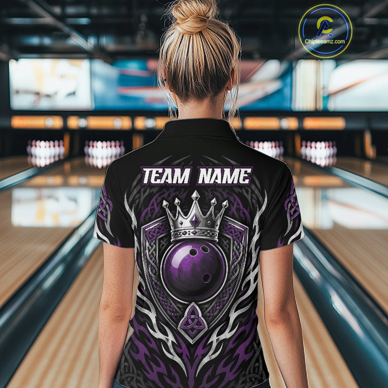 Custom Purple Irish Tribal Pattern Bowling Ball With Crown Women Quarter-Zip Shirt IPHW11695