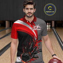 Load image into Gallery viewer, Custom Black, Red And Gray Flame Bowling Polo Shirts For Men, Bowling Team League Shirt IPHW9273
