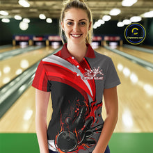 Load image into Gallery viewer, Custom Black, Red And Gray Flame Bowling Polo Shirts For Women, Bowling Team League Shirt IPHW9273