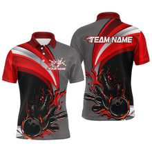 Load image into Gallery viewer, Custom Black, Red And Gray Flame Bowling Polo Shirts For Men, Bowling Team League Shirt IPHW9273