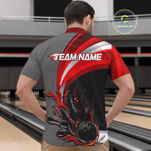Load image into Gallery viewer, Custom Black, Red And Gray Flame Bowling Quarter-Zip Shirts For Men, Bowling Team League Shirt IPHW9273