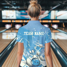 Load image into Gallery viewer, Custom White And Blue Bowling Team Women Quarter-Zip Shirt, Bowling Ball And Pins Jerseys IPHW9602