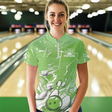 Load image into Gallery viewer, Custom White And Green Bowling Team Women Quarter-Zip Shirt, Bowling Ball And Pins Jersey IPHW9603