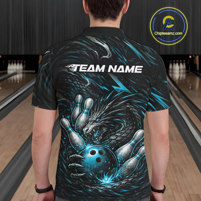 Custom Turquoise Blue Dragon Bowling Jerseys, Dragon Bowling Team Men Polo Shirt IPHW10363