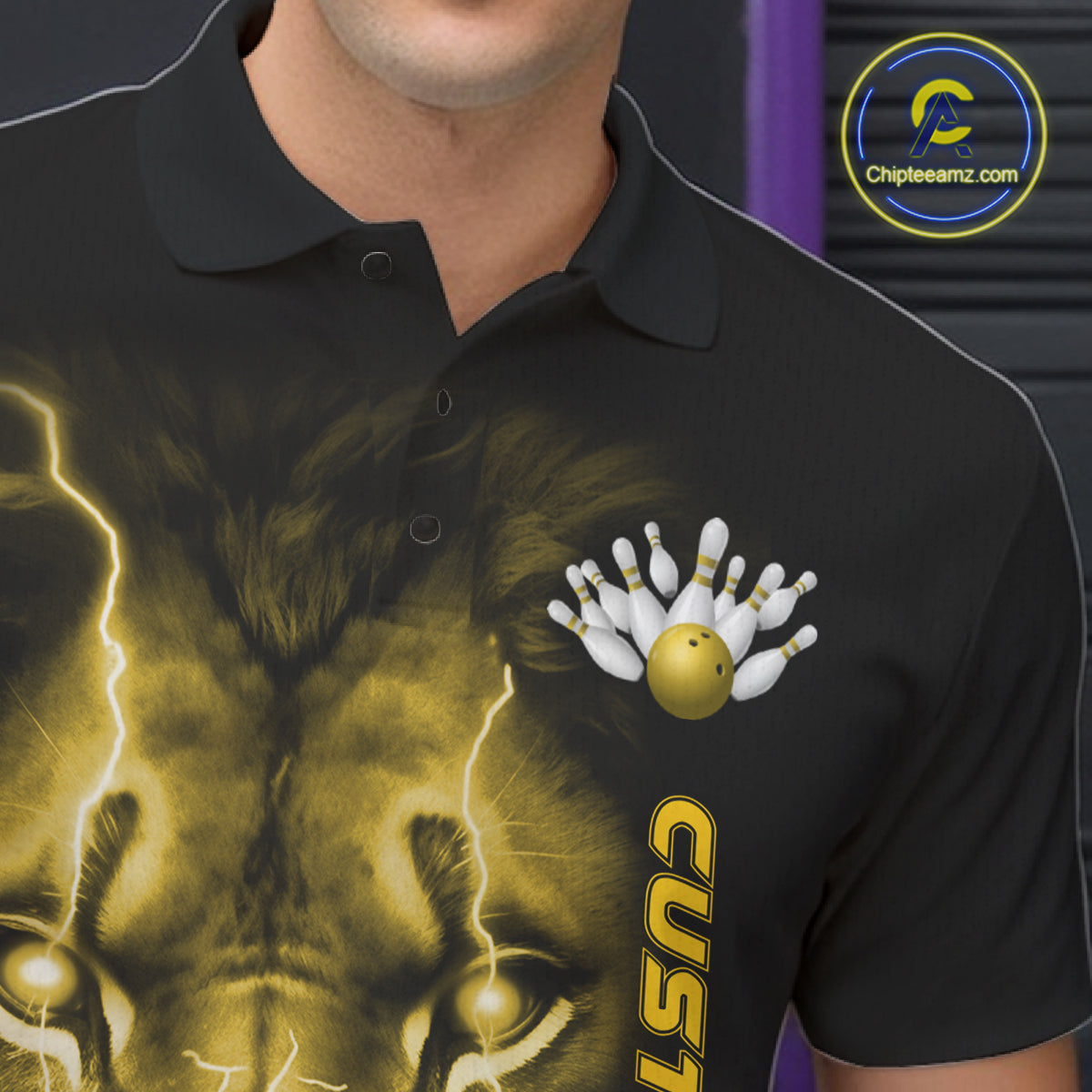 Custom Yellow Thunder Lightning Lion Bowling Shirt For Men, Lion Bowling Team Jerseys IPHW10668