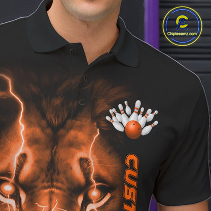 Custom Orange Thunder Lightning Lion Bowling Shirt For Men, Lion Bowling Team Jerseys IPHW10669