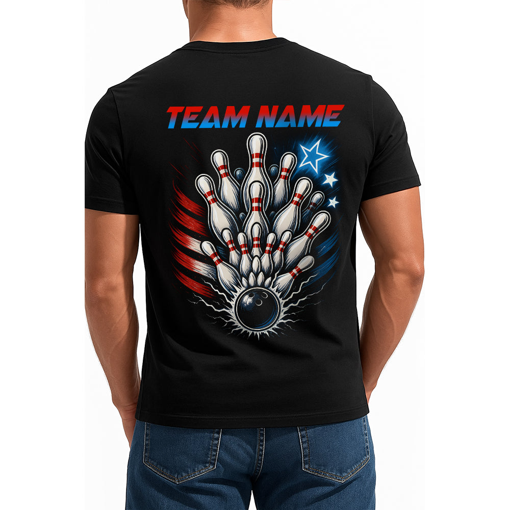 Custom Bowling T-Shirts For Men, Patriotic US Bowling Style With American Flag IPHW9071