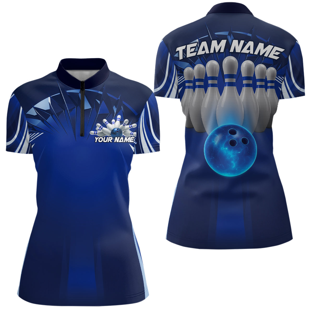 Custom Blue Bowling Tournament Bowling Women Quarter-Zip Shirts With Team Name IPHW9280