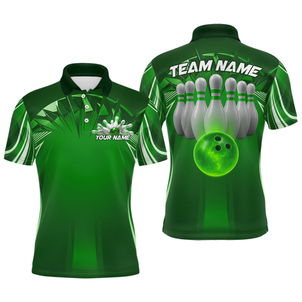 Custom Green Bowling Tournament Bowling Polo Shirts For Men With Team Name IPHW9281
