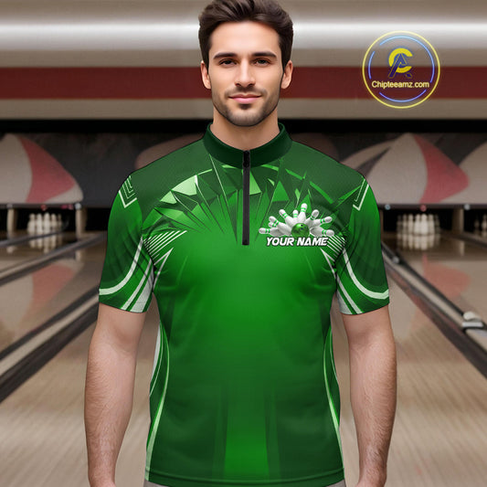 Custom Green Bowling Tournament Bowling Quarter-Zip Shirts For Men With Team Name IPHW9281
