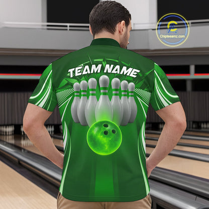 Custom Green Bowling Tournament Bowling Quarter-Zip Shirts For Men With Team Name IPHW9281