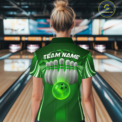 Custom Green Bowling Tournament Bowling Women Quarter-Zip Shirts With Team Name IPHW9281