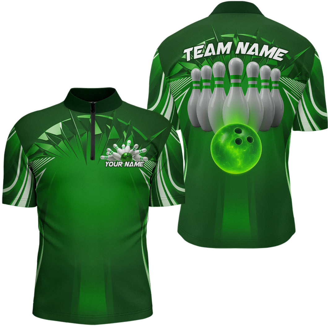 Custom Green Bowling Tournament Bowling Quarter-Zip Shirts For Men With Team Name IPHW9281