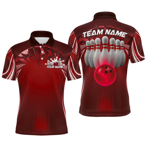 Custom Red Bowling Tournament Bowling Polo Shirts For Men With Team Name IPHW9282
