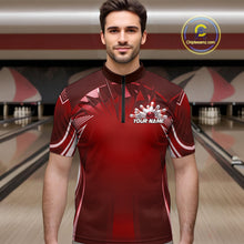 Load image into Gallery viewer, Custom Red Bowling Tournament Bowling Quarter-Zip Shirts For Men With Team Name IPHW9282