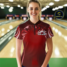 Load image into Gallery viewer, Custom Red Bowling Tournament Bowling Women Quarter-Zip Shirts With Team Name IPHW9282