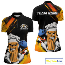 Load image into Gallery viewer, Custom Black And Yellow Funny Bowling And Beer Team Women Quarter-Zip Shirt IPHW9605