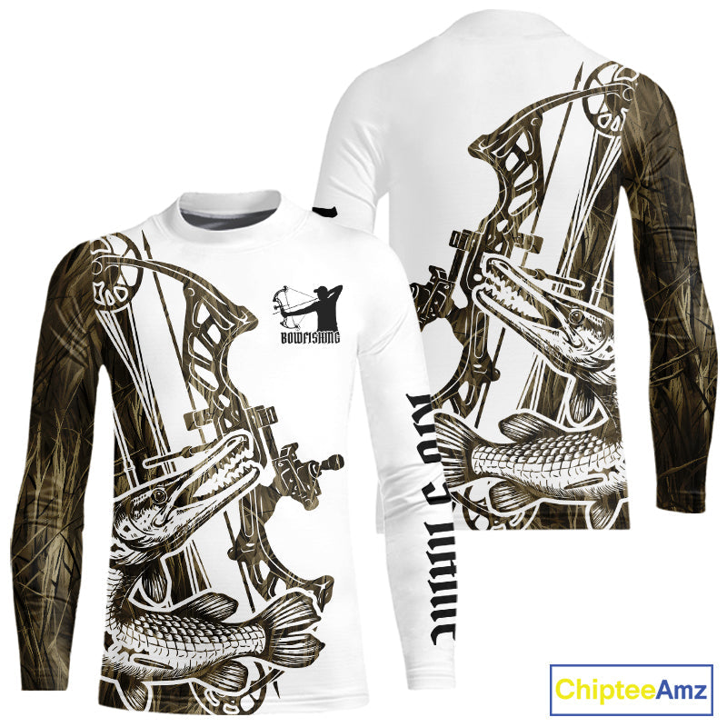Custom Grass Camo Alligator Gar Bowfishing Kid Long Sleeve Tournament Shirts, Bow Fishing Shirt IPHW9290